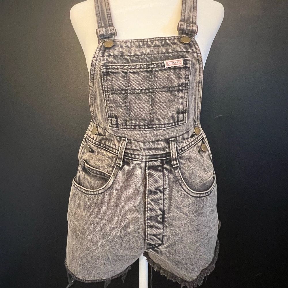 Guess Vintage acid black jean short overalls